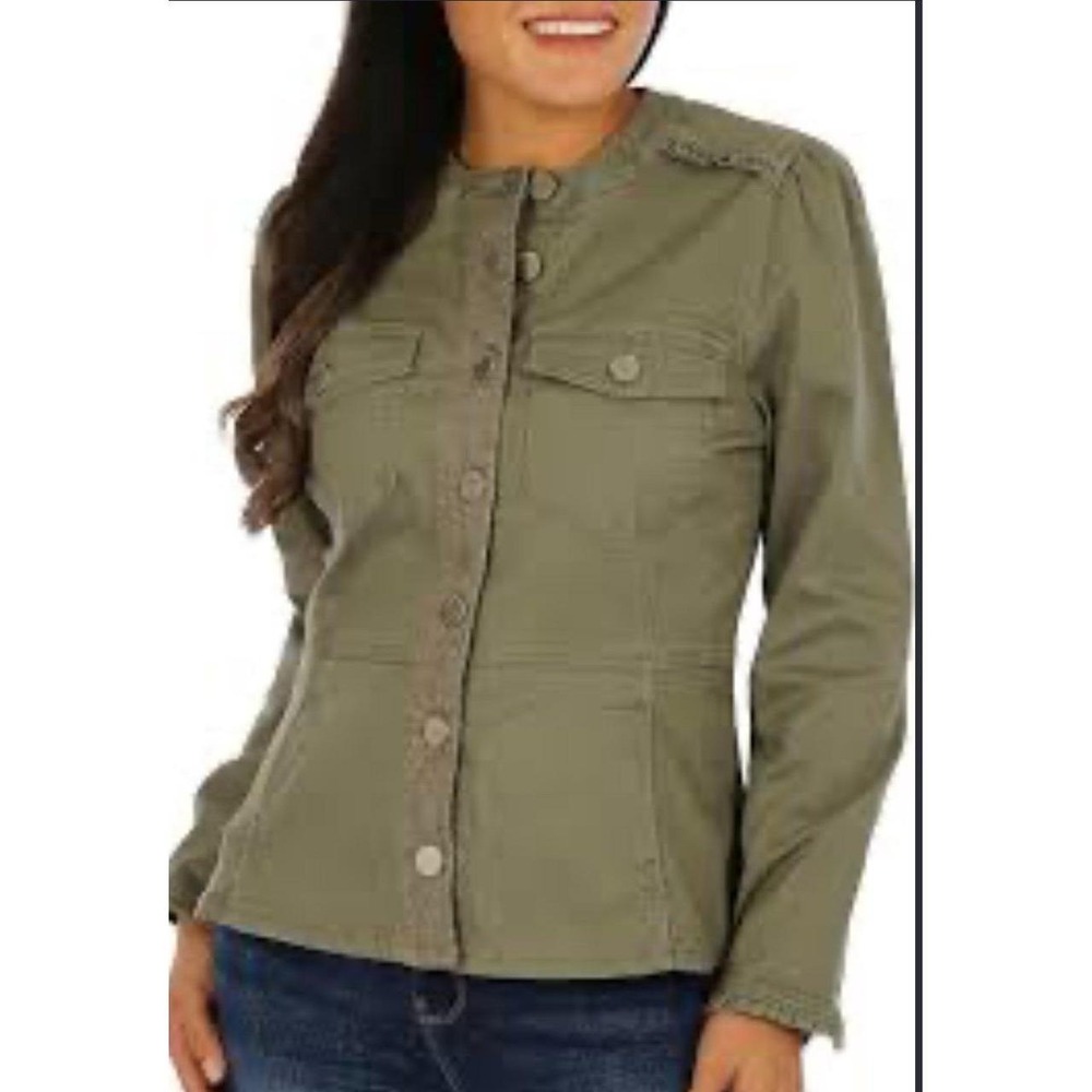 NWT Democracy Twill Military Peplum Lightweight Stretch Ruffle Hem Jacket